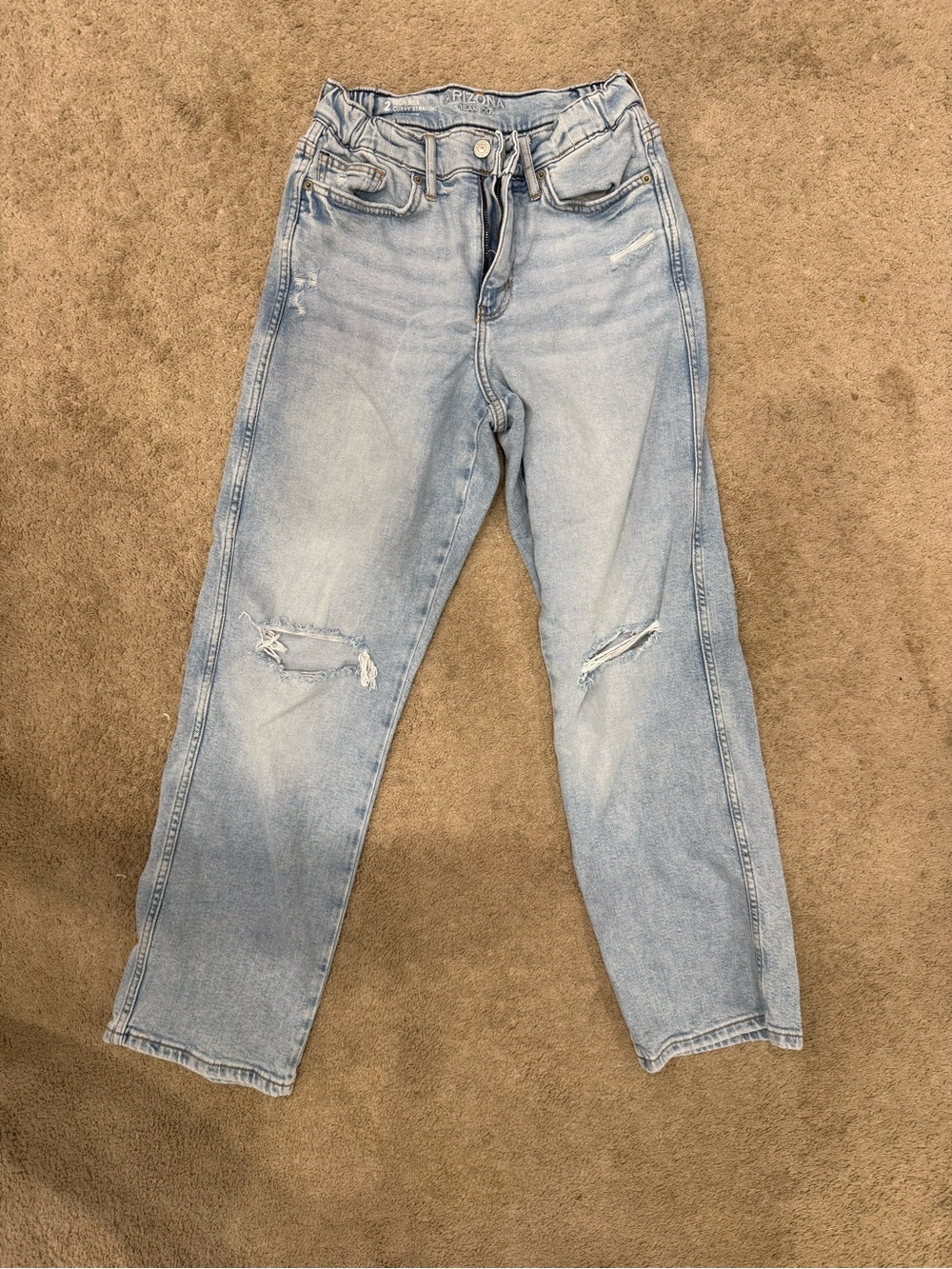 Light Wash Distressed Straight Leg Jeans